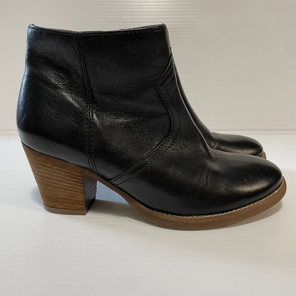 Madewell Ankle Boots Womens Size 6 Black Leather Booties Block Heel Casual